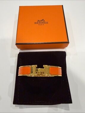 Authentic Hermes Clic H Bracelet in Orange and Gold - Women’s Signature Bangle